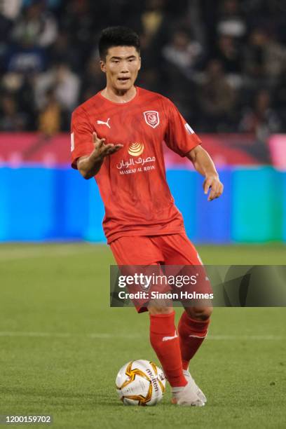 Han Kwang-song of Al Duhail controls the ball during the Qatar Cup against Al Sadd at Jassim Bin Hamad Stadium on January 17, 2020 in Doha, Qatar.