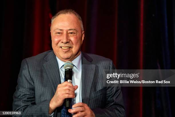 Broadcaster Jerry Remy speaks as he is presented with the Judge Emil Fuchs Memorial Awards for Long and Meritorious Service to Baseball during the...