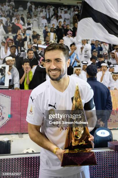 Gabi of Al Sadd celebrates with the Qatar Cup at Jassim Bin Hamad Stadium on January 17, 2020 in Doha, Qatar.