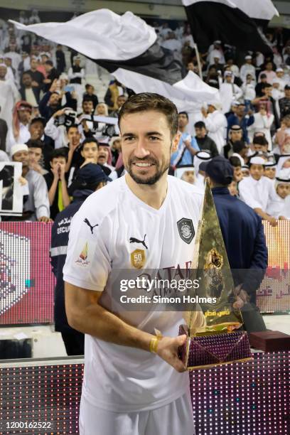 Gabi of Al Sadd celebrates with the Qatar Cup at Jassim Bin Hamad Stadium on January 17, 2020 in Doha, Qatar.