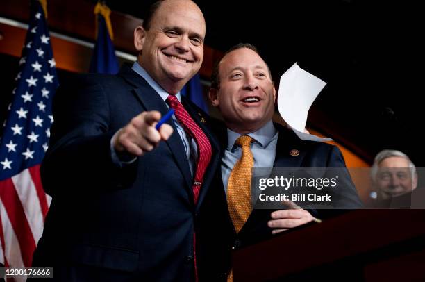 Rep. Tom Reed, R-N.Y., and Rep. Josh Gottheimer, D-N.J., speak during the Problem Solvers Caucus press conference in the Capitol on Tuesday, Feb. 11,...