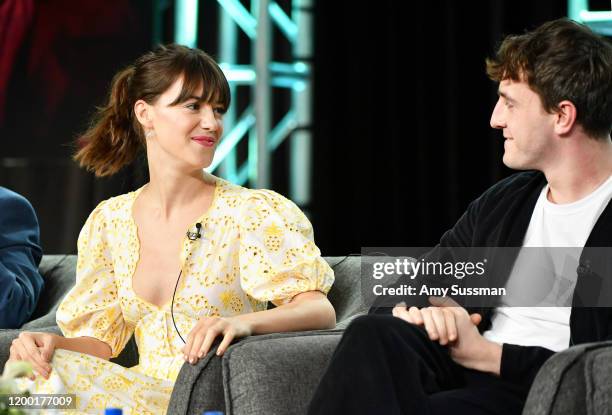 Daisy Edgar-Jones and Paul Mescal of "Normal People" speak during the Hulu segment of the 2020 Winter TCA Press Tour at The Langham Huntington,...