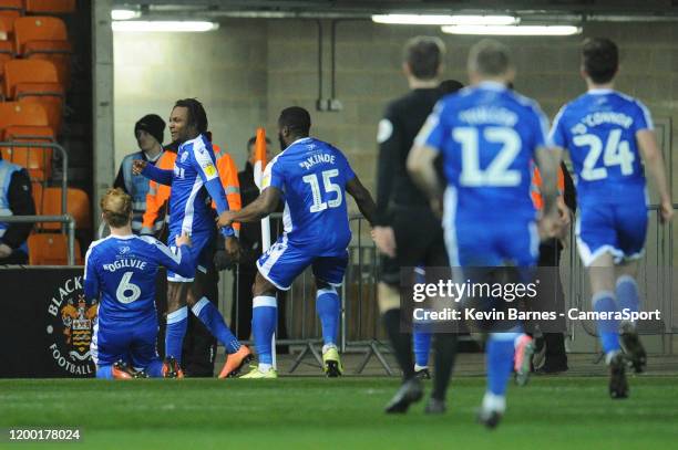 Gillingham's Regan Charles-Cook celebrates scoring his side's second goal during the Sky Bet League One match between Blackpool and Gillingham at...