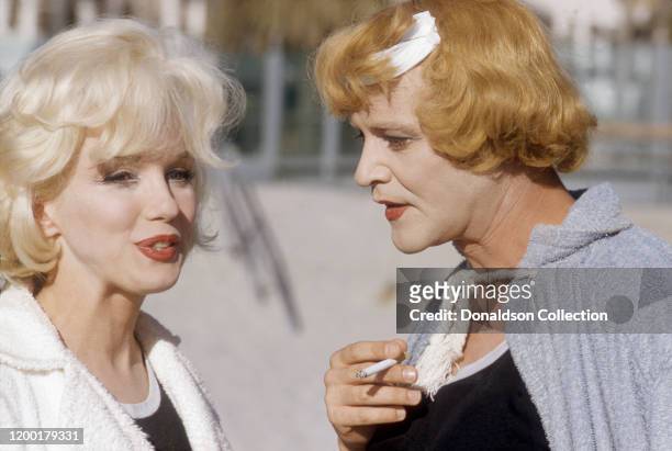 Actress Marilyn Monroe and Jack Lemmon on the set of the film "Some Like it Hot" on Coronado Beach in Coronado, California.