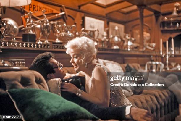 Actress Marilyn Monroe and Tony Curtis during a scene from the movie "Some Like it Hot" in Los Angeles, California.