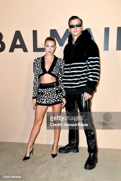 Jessica Goicoechea and River Viiperi attend the Balmain Menswear Fall/Winter 2020-2021 show as part of Paris Fashion Week on January 17, 2020 in...