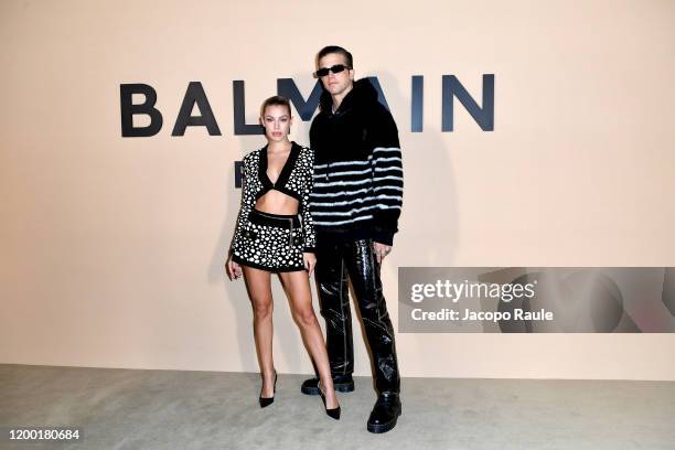 Jessica Goicoechea and River Viiperi attend the Balmain Menswear Fall/Winter 2020-2021 show as part of Paris Fashion Week on January 17, 2020 in...