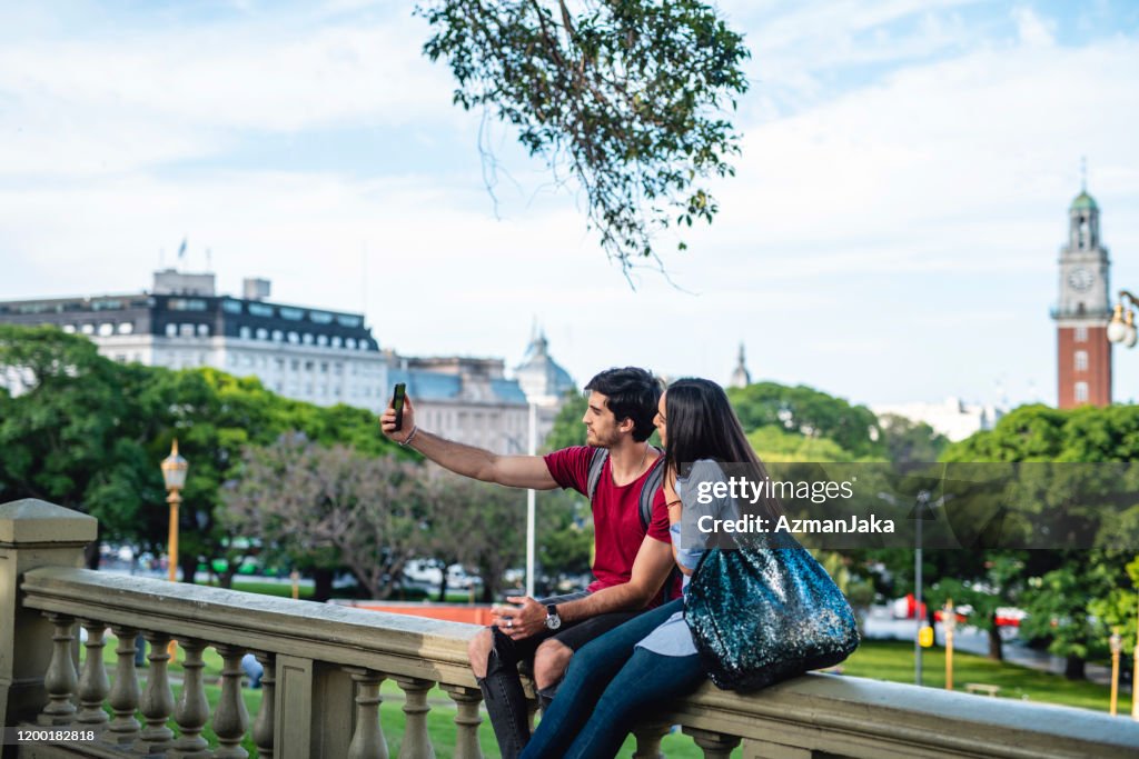 Young Hispanic Couple Taking Selfie in Buenos Aires