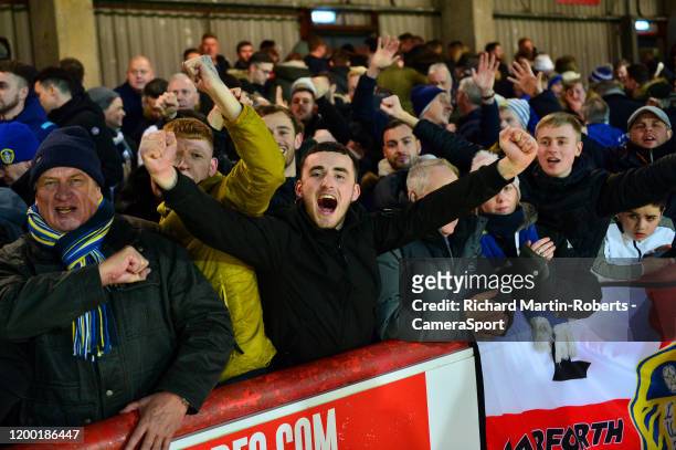 Leeds United fans show their support during the Sky Bet Championship match between Brentford and Leeds United at Griffin Park on February 11, 2020 in...