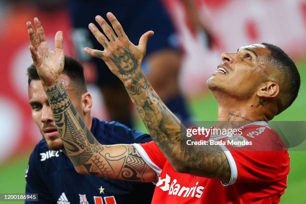 Paolo Guerrero of Internacional gestures during a match between Internacional and Universidad de Chile as part of Copa CONMEBOL Libertadores 2020...