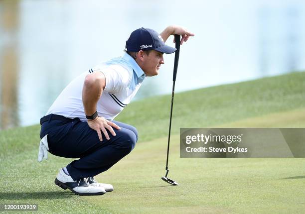 Bud Cauley lines up a putt on the ninth green during the second round of The American Express tournament at the Jack Nicklaus Tournament Course at...