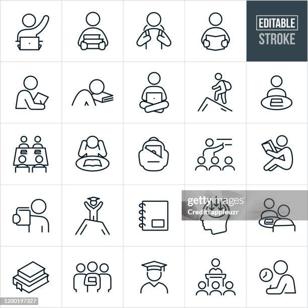 studieren und lernen thin line icons - editable stroke - postsekundäre bildung stock-grafiken, -clipart, -cartoons und -symbole