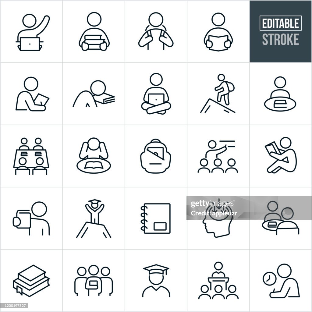 Study and Learning Thin Line Icons - Editable Stroke