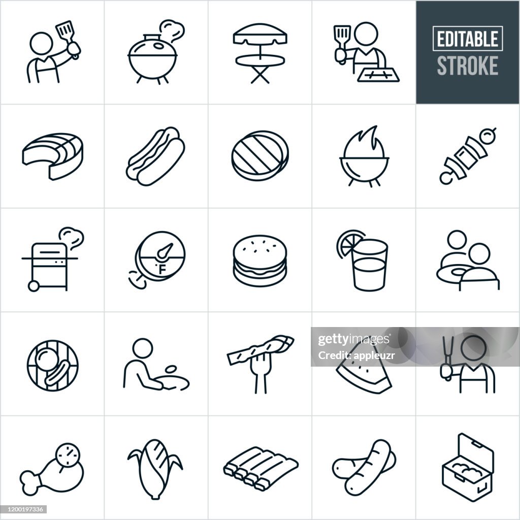 Grilling Thin Line Icons - Editable Stroke