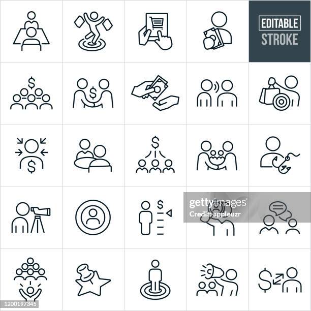 customer acquisition thin line icons - editable stroke - persuasion stock illustrations