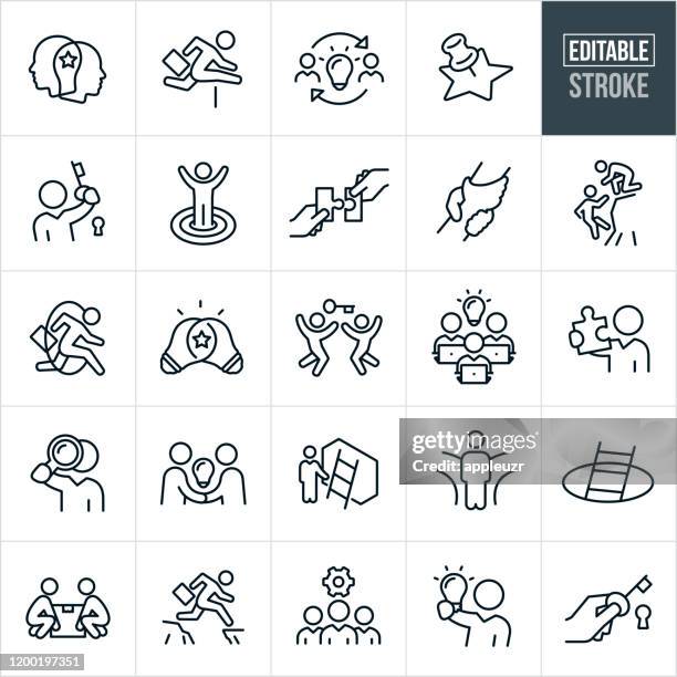 business solutions thin line icons - editable stroke - hurdle stock illustrations