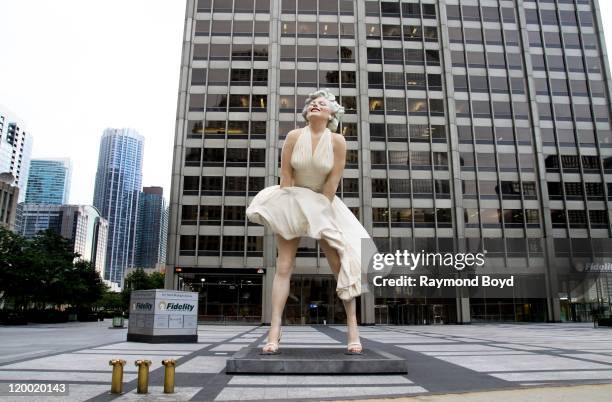 Seward Johnson's, "Forever Marilyn" statue sits at Pioneer Court in Chicago, Illinois on JULY 25, 2011.