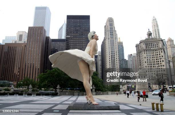 Seward Johnson's, "Forever Marilyn" statue sits at Pioneer Court in Chicago, Illinois on JULY 25, 2011.