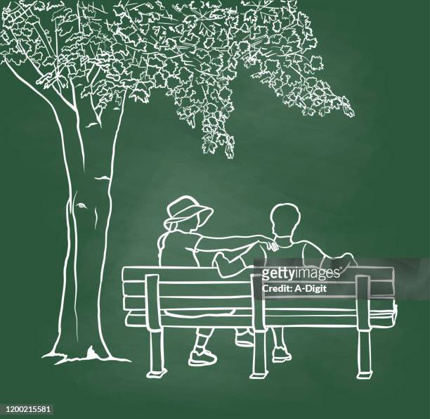 ilustrações de stock, clip art, desenhos animados e ícones de love and understanding chalkboard - banco de parque