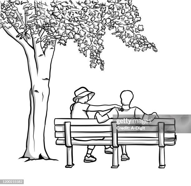 liebe und verstehen - park bench stock-grafiken, -clipart, -cartoons und -symbole