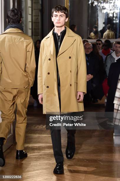 Audi Bizar walks the runway during the Officine Generale Menswear Fall/Winter 2020-2021 show as part of Paris Fashion Week on January 17, 2020 in...