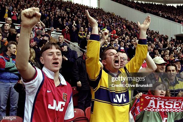 Arsenal fans at the FA Carling Premiership match against Middlesbrough at the Riverside Stadium in Middlesbrough, England. Arsenal won 6-1. \...