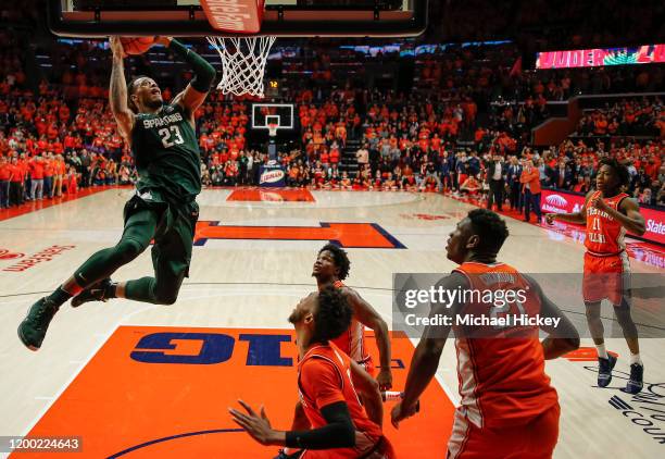 Xavier Tillman of the Michigan State Spartans goes up for the game winning dunk during the second half against the Illinois Fighting Illini at State...