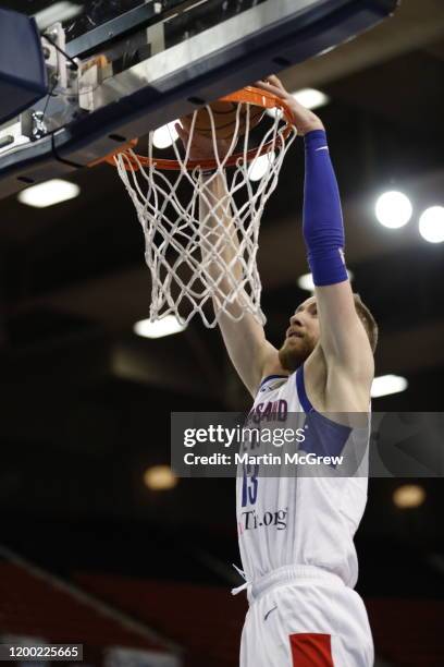 Dzanan Musa of the Long Island Nets dunks the ball during a NBA G-League game against the Oklahoma City Blue on February 11, 2020 at the Cox...