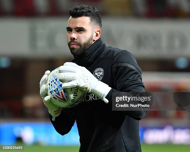 David Raya of Brendford warming up during the Sky Bet Championship match between Brentford and Leeds United at Griffin Park, London on Tuesday 11th...