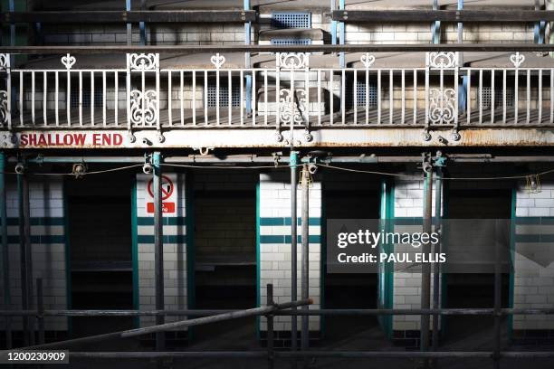 The main gala swimming pool at Moseley Road Baths is pictured in Birmingham, central England, on February 12 during a photocall to unveil the...