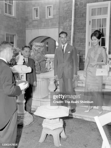 King Bhumibol and Queen Sirikit of Thailand are seen at the State Guest House on June 5, 1963 in Tokyo, Japan.