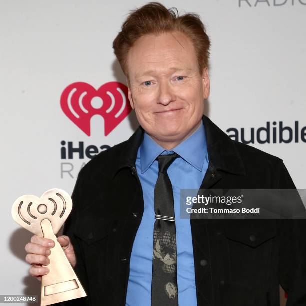 Conan O’Brien, winner of the Best Comedy Podcast award for 'Conan O’Brien Needs A Friend,' attends the 2020 iHeartRadio Podcast Awards at the...