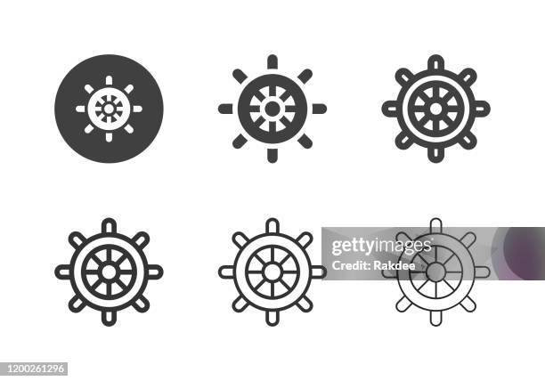 bildbanksillustrationer, clip art samt tecknat material och ikoner med båt ratt ikoner-flera serier - roder