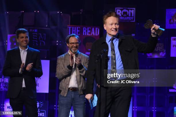 Conan O’Brien accepts the Best Comedy Podcast award for 'Conan O’Brien Needs A Friend' onstage during the 2020 iHeartRadio Podcast Awards at...