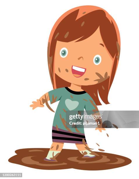 little girl playing in mud - clay stock illustrations