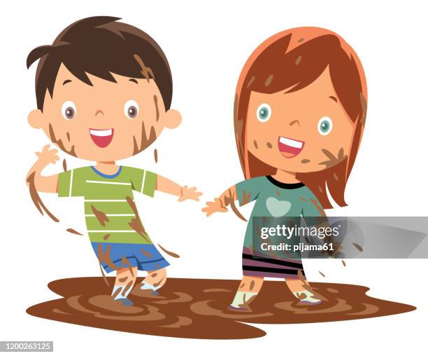 ilustrações, clipart, desenhos animados e ícones de miúdos que jogam na lama - mud kids