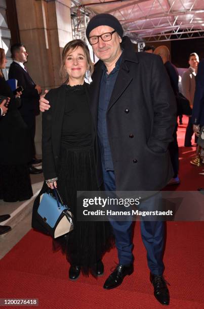 Rainer Bock and his partner Christina Scholz attend the Bayerischer Filmpreis 2020 at Prinzregententheater on January 17, 2020 in Munich, Germany.