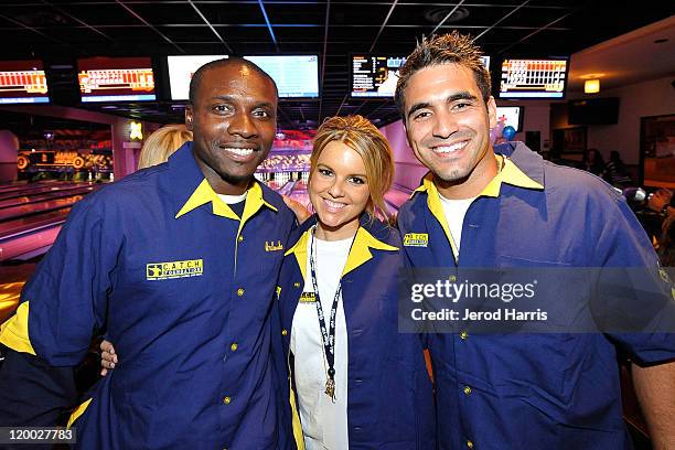 Orlando Hudson, Ali Fedotowsky and Roberto Martinez at Orlando Hudson's Strike Out! Autism Bowling Fundraiser on July 28, 2011 in San Diego,...