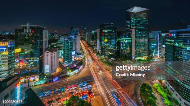 panorama van gangnam city 's nachts seoel, zuid-korea - korea city stockfoto's en -beelden