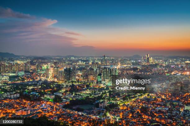 seoul city south korea moody sunset twilight - seoul aerial stock pictures, royalty-free photos & images