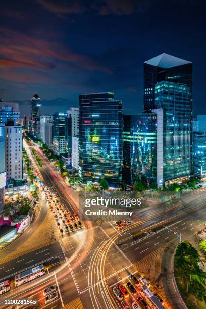 seoul gangnam district bij night, zuid-korea - korea city stockfoto's en -beelden