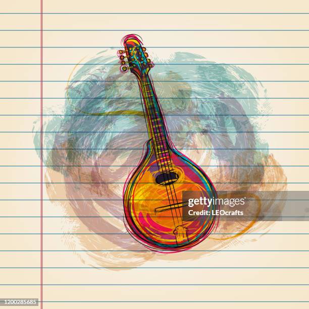 illustrazioni stock, clip art, cartoni animati e icone di tendenza di disegno mandolino su carta rigata - mandolino
