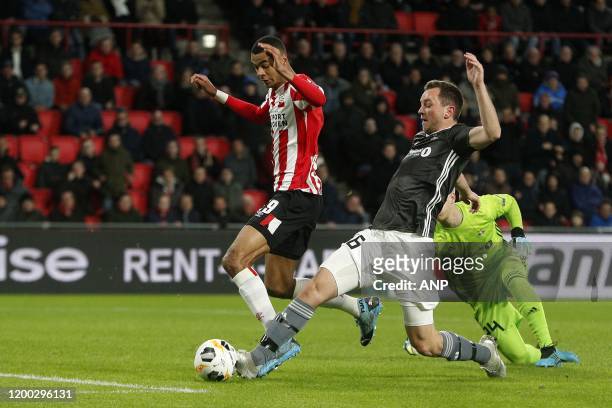 , Cody Gakpo of PSV, Even Hovland of Rosenborg BK, Arild Ostbo of Rosenborg BK during the UEFA Europa League group D match between PSV Eindhoven and...