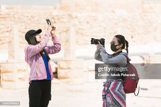 tourists at the great pyramids fo gizeh, cairo - 車海老料理 個照片及圖片檔