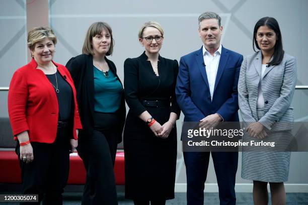Labour MPs, Emily Thornberry, Jess Phillips, Rebecca Long-Bailey, Keir Starmer and Lisa Nandy pose for the media before the start of the first party...