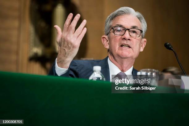 Federal Reserve Board Chairman Jerome Powell testifies during a hearing on "The Semiannual Monetary Policy Report to the Congress," in front of the...