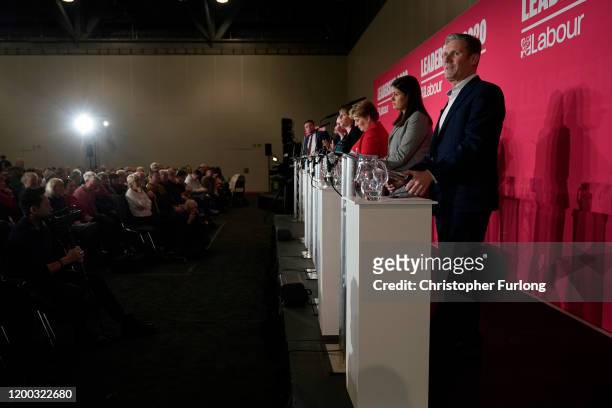 Labour MPs, Rebecca Long-Bailey, Jess Phillips, Emily Thornberry, Lisa Nandy and Keir Starmer, take part in the first party leadership hustings at...