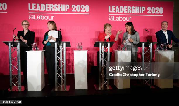 Labour MPs, Rebecca Long-Bailey, Jess Phillips, Emily Thornberry, Lisa Nandy and Keir Starmer, take part in the first party leadership hustings at...