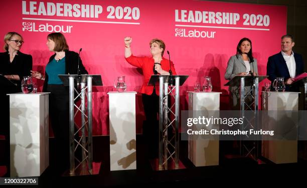 Labour MPs, Rebecca Long-Bailey, Jess Phillips, Emily Thornberry, Lisa Nandy and Keir Starmer, take part in the first party leadership hustings at...