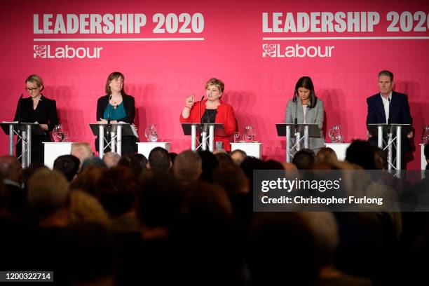 Labour MPs, Rebecca Long-Bailey, Jess Phillips, Emily Thornberry, Lisa Nandy and Keir Starmer, take part in the first party leadership hustings at...